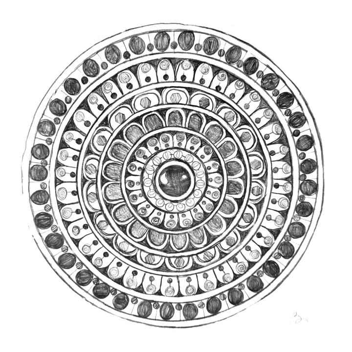 Concentric Rings: a shaded graphite mandala of nested circles by Brooke Elaine.
